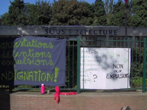 Banners outside Sub Prefect's office this morning
